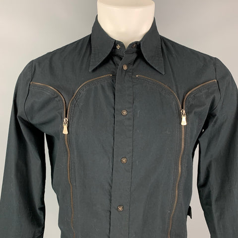 VERSACE JEANS COUTURE Size M Black Cotton Snaps Long Sleeve Shirt