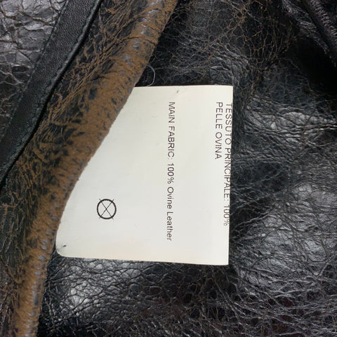 GOLDEN GOOSE Size S Dark Brown Crackled Leather Shearling Hooded Oversized Coat