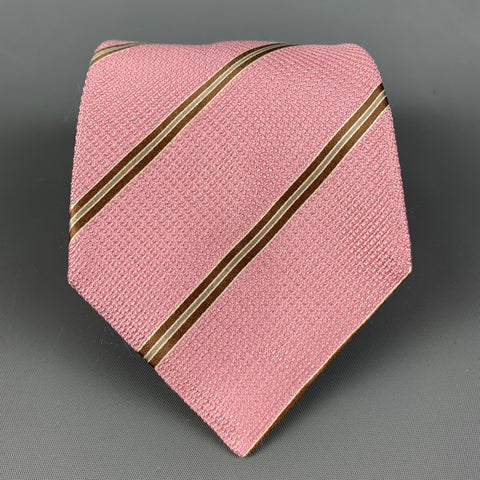 BRIONI Pink Gold Diagonal Stripe Silk Tie