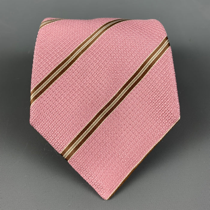 BRIONI Pink Gold Diagonal Stripe Silk Tie