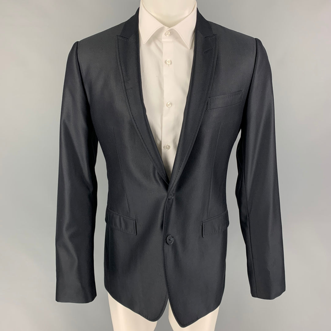 DOLCE &amp; GABBANA Taille 38 Manteau de sport à revers en laine noire mélangée