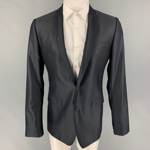 DOLCE &amp; GABBANA Taille 38 Manteau de sport à revers en laine noire mélangée