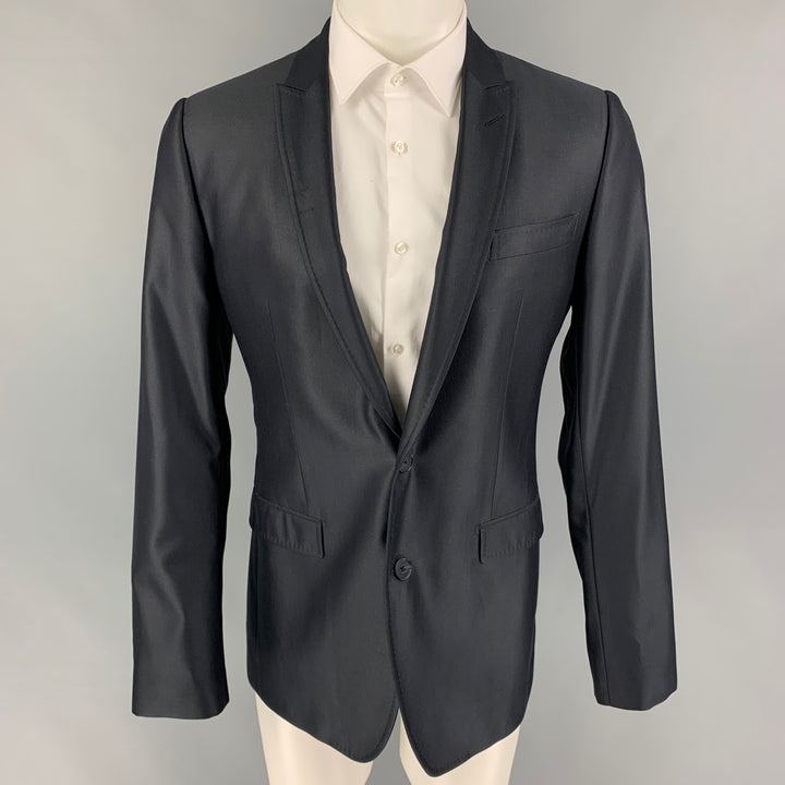DOLCE &amp; GABBANA Taille 38 Manteau de sport à revers en laine noire mélangée
