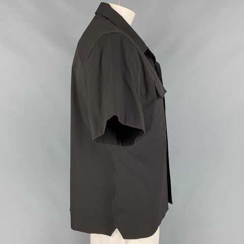 BOTTEGA VENETA Size 43 Black Cotton Short Sleeve Shirt