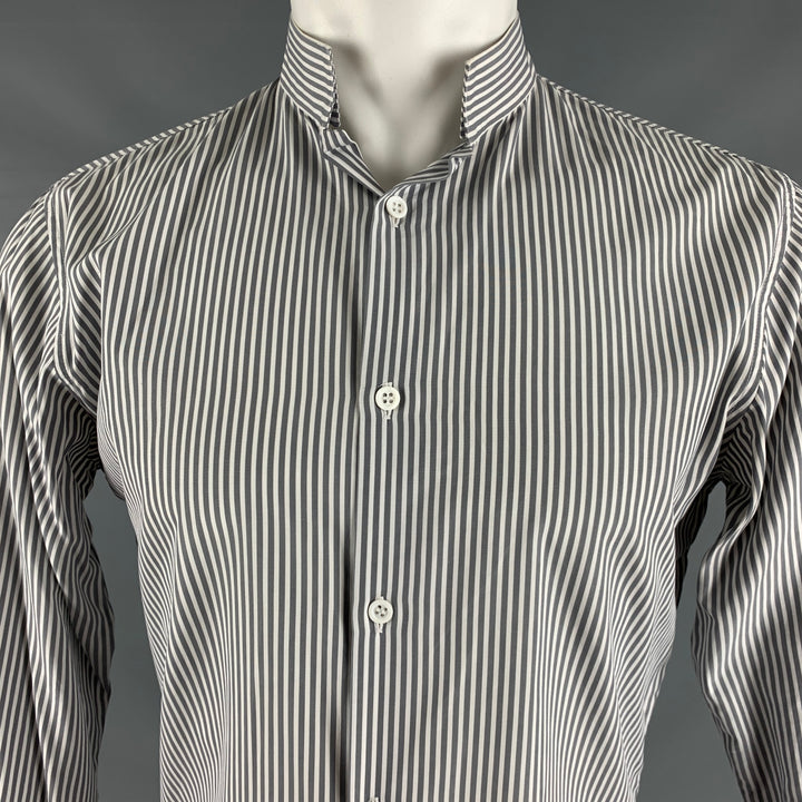 CHRISTIAN DIOR Size M Grey White Stripe Long Sleeve Shirt