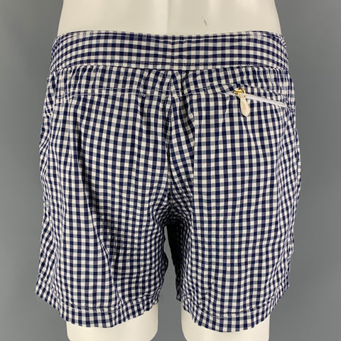 TOM FORD Size 32 Navy & White Gingham Swim Trunks