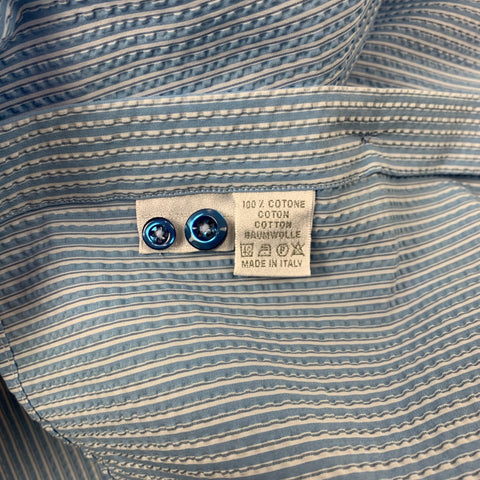 IKE BEHAR Size S Light Blue & White Seersucker Cotton Button Down Long Sleeve Shirt