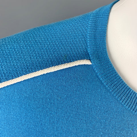 PRADA Taille XS Aqua Cotton Crew-neck White Trim Pull Pull