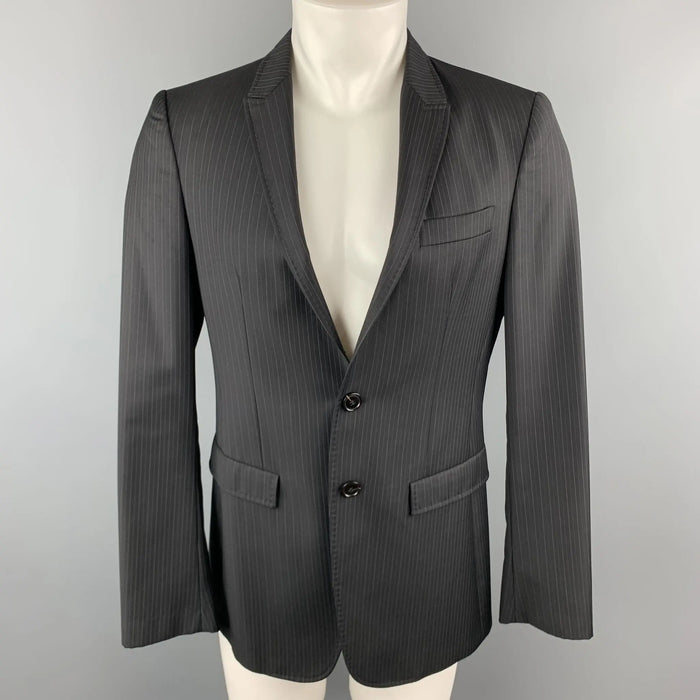 EMPORIO ARMANI 38 Regular Black Stripe Wool Sport Coat