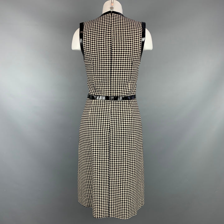 Vintage CHRISTIAN DIOR Size 4 Black & Cream Houndstooth Wool /  Polyester Cocktail Dress