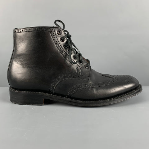GRENSON Size 9 Black Perforated Leather Wingtip Boots