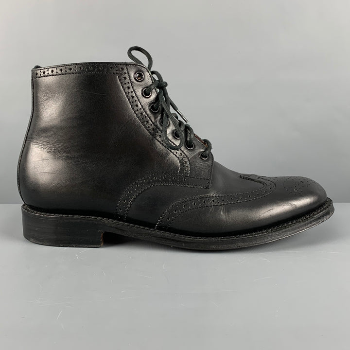 GRENSON Size 9 Black Perforated Leather Wingtip Boots