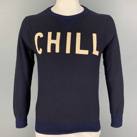 SCOTCH AND SODA Size M Navy Beige Wool Crew-Neck Sweater