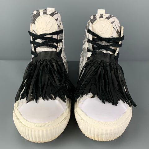 MCQ by ALEXANDER MCQUEEN Size 10 White Black Print Canvas High Top Sneakers