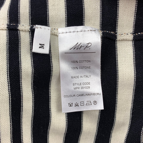 MR P. Size M Taupe Stripe Cotton V-Neck Pullover Sweater