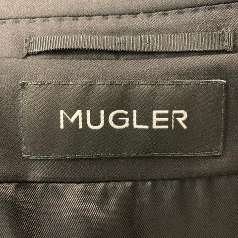 MUGLER Size 40 Black Solid Grey Merino Wool Notch Lapel Sport Coat