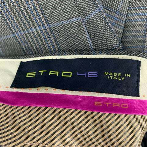 ETRO Size 32 Grey Blue Plaid Wool Dress Pants