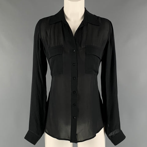 L'AGENCE Size XS Black Silk Solid Patch Pockets Shirt
