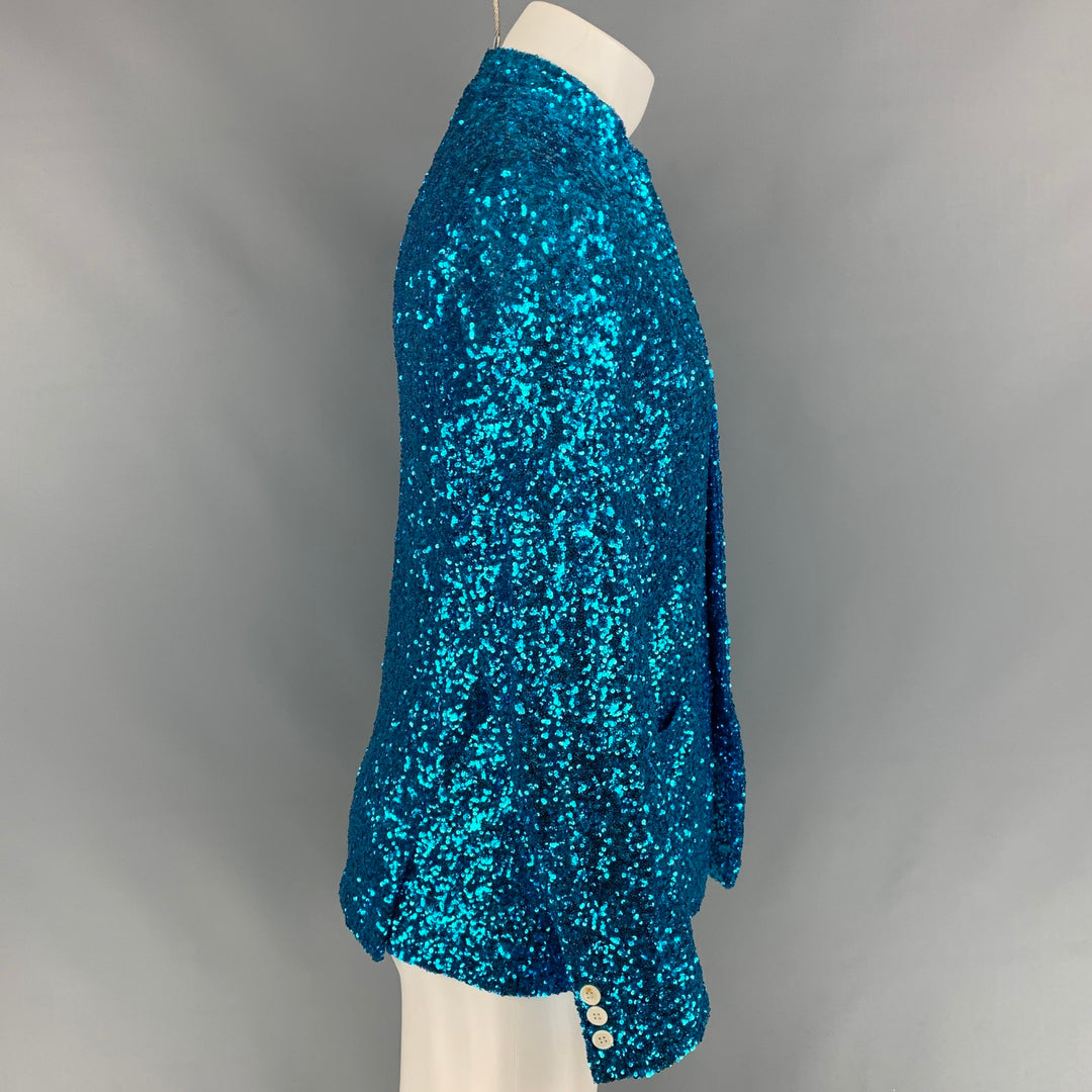 COMME des GARCONS HOMME PLUS SS 18 Size S Aqua Sequined Polyester Blend Jacket