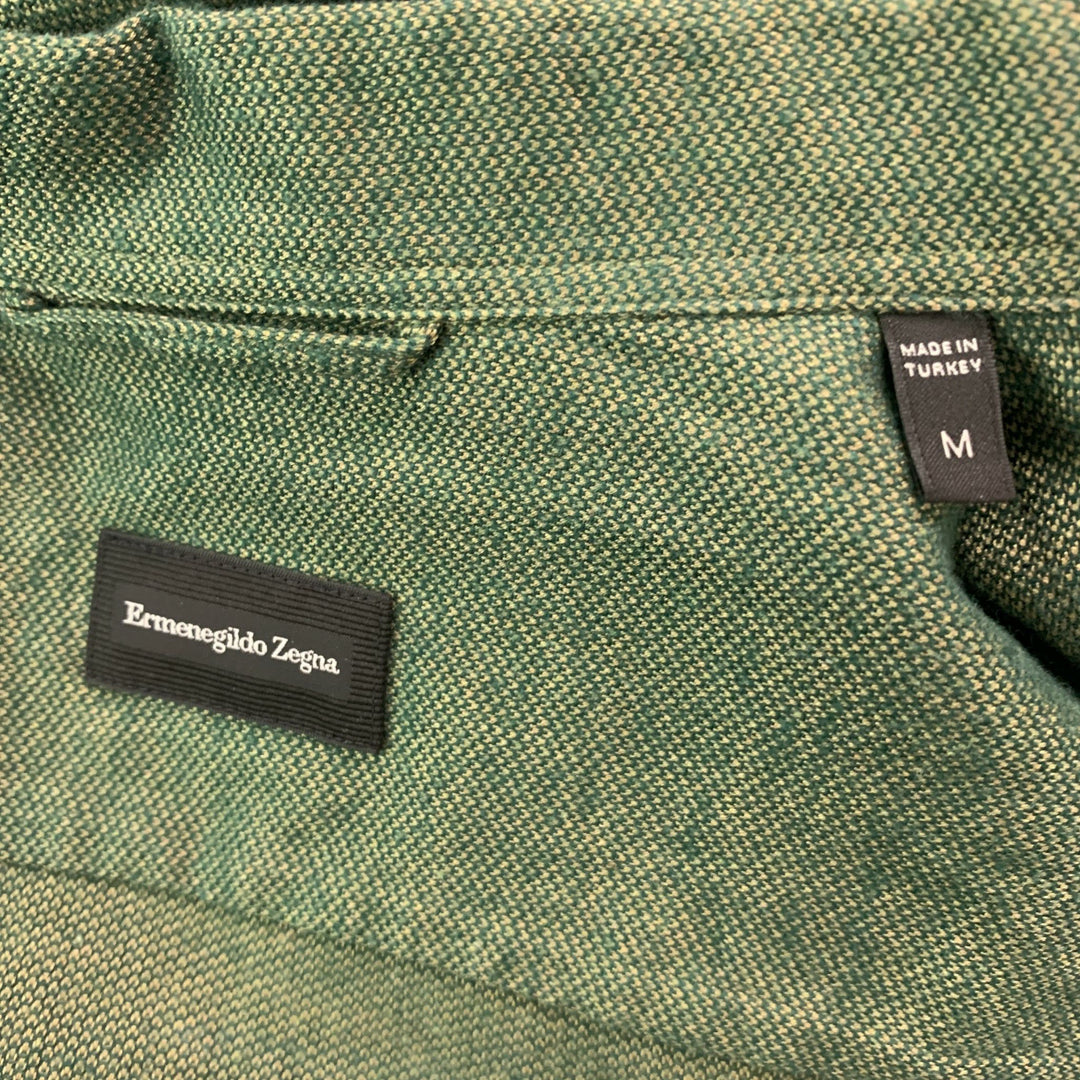 ERMENEGILDO ZEGNA Size M Green &  Yellow Textured Cotton Long Sleeve Shirt