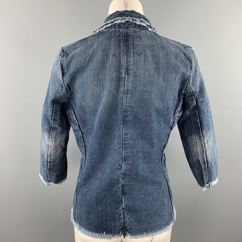 TORTOISE Size S Navy Distressed Raw Hem Denim Blazer