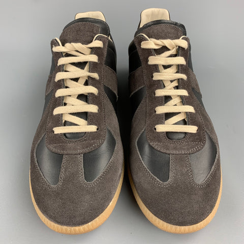 MAISON MARGIELA Replica Size 10.5 Black & Grey Leather Lace Up Sneakers