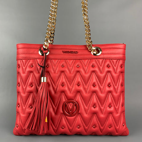 VALENTINO by Mario Valentino Red Quilted Leather Tote Handbag