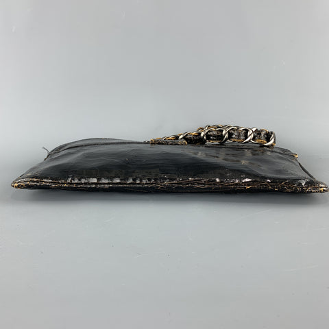 MARC MARMEL Distressed Black Coated Leather Shain Strap Handbag
