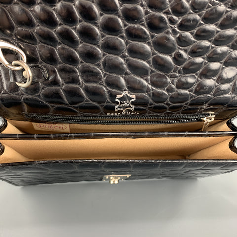 PRATESI Mini pochette en cuir noir brillant gaufré