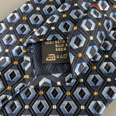 ERMENEGILDO ZEGNA Navy & Blue Geometric Silk Tie