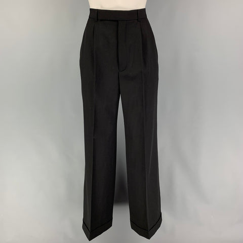 SAINT LAURENT Size 4 Black Wool Pleated High Waisted Dress Pants