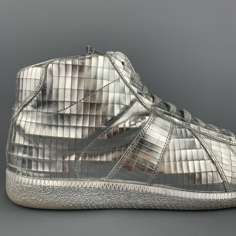 MAISON MARGIELA Taille 10 Baskets montantes Disco Ball en cuir métallisé argenté