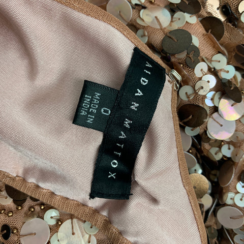 AIDAN MATTOX Talla 0 Vestido sin mangas con lentejuelas de poliéster color cobre nude