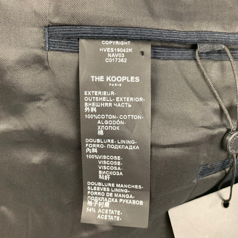 THE KOOPLES Taille 42 Costume à revers cranté en coton velours côtelé noir