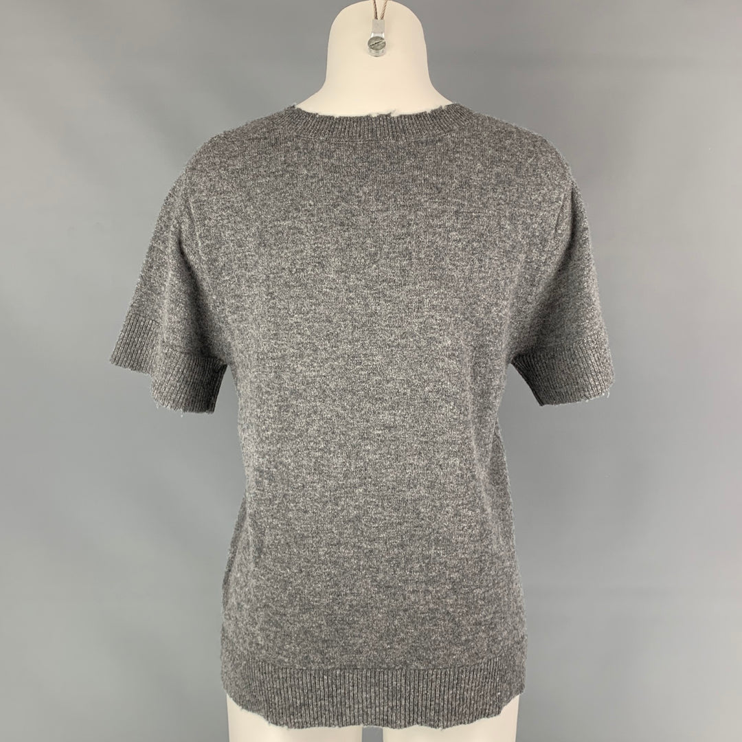ZADIG & VOLTAIRE Size S Grey & Red Knitted Butterlfy Cashmere Short Sleeve Pullover
