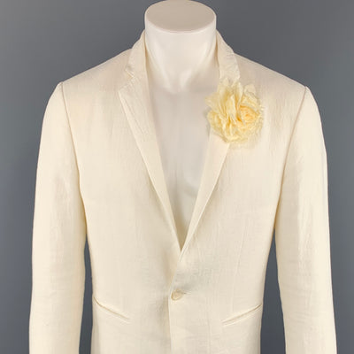 JOHN VARVATOS Chest Size 36 Solid Cream Linen / Ramie Notch Lapel Sport Coat