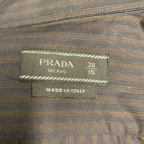 PRADA Size S Brown Black Stripe Cotton Button Up Long Sleeve Shirt