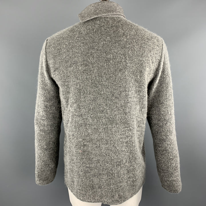 STONE Size L Gray Textured Wool Turtleneck Side Snaps Pullover Sweater