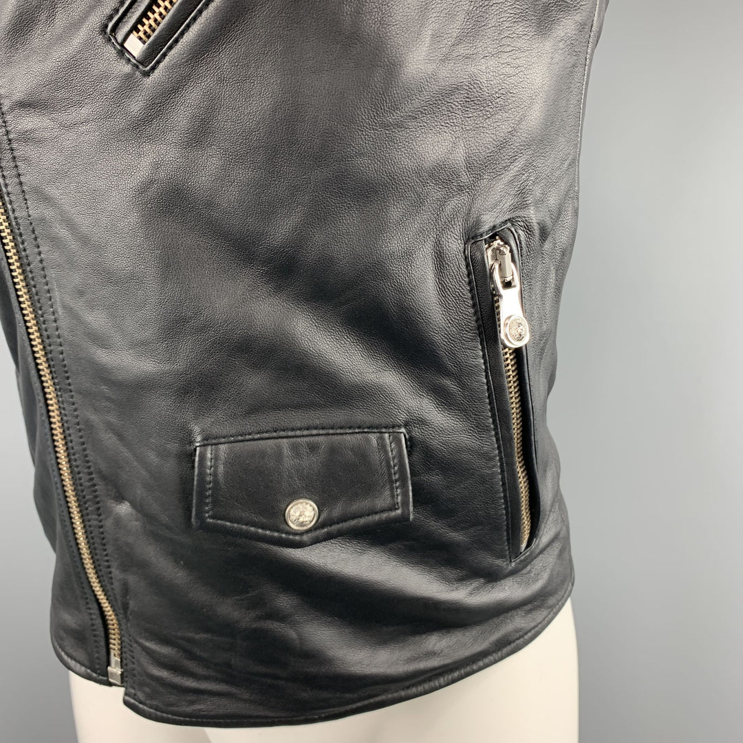 VERSUS by VERSACE Size XS Black Leather Lion Head Biker Vest