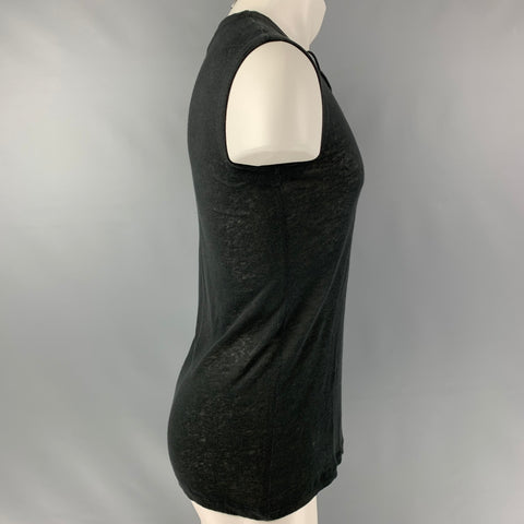 IRO Tissa Size S Black Solid Linen Sleeveless Tank Top