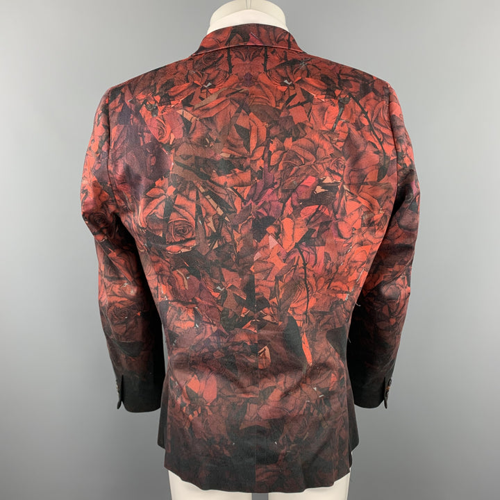 PAUL SMITH Size 40 Burgundy & Black Print Cotton Blend Notch Lapel Sport Coat
