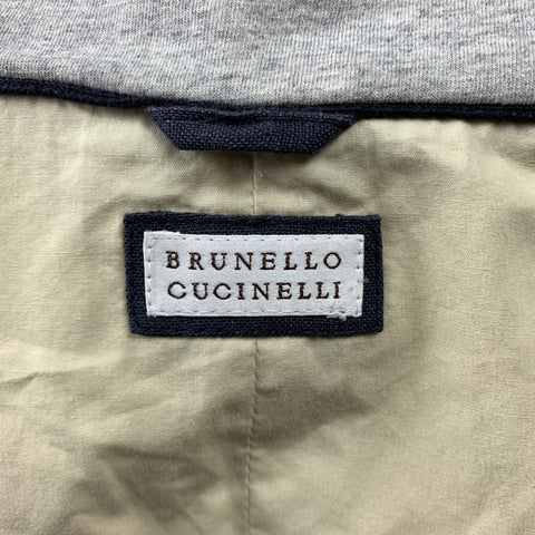 BRUNELLO CUCINELLI Size XL Navy Quilted Linen Snaps Vest