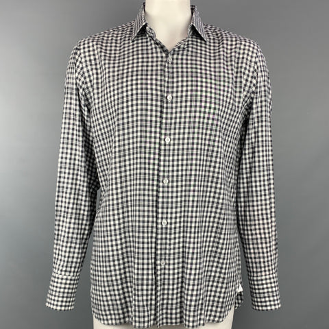 TOM FORD Camisa de manga larga con botones de algodón a cuadros en blanco y negro Talla XL