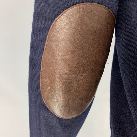 POLO by RALPH LAUREN Size M Navy Brown Solid Merino Wool Elbow Patches Cardigan