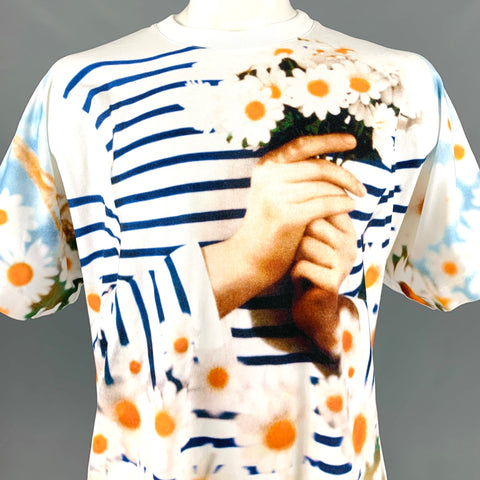 JEAN PAUL GAULTIER Taille XL T-shirt col rond en coton imprimé multicolore blanc