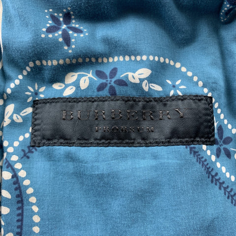 BURBERRY PRORSUM F/W 2015 Size 38 Navy & Beige Paisley Print Cotton Lined Buttoned Jacket