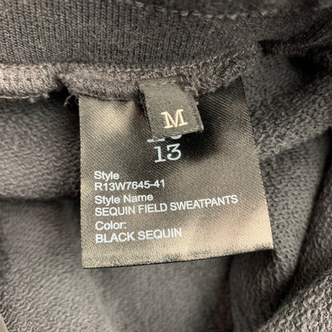 R13 Size M Black Cotton Elastic Waistband Sequin Field Sweatpants