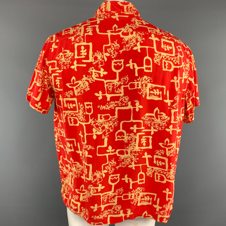 LEVI'S VINTAGE CLOTHING Size L Red & Yellow Print Polyester Short Sleeve Shirt