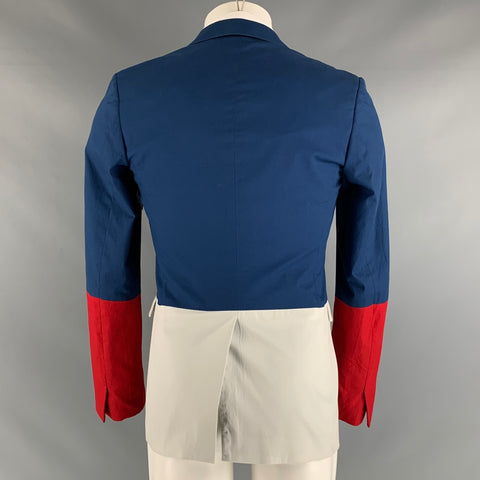 JIL SANDER Size 36 Blue Red & White Color Block Single Button Sport Coat