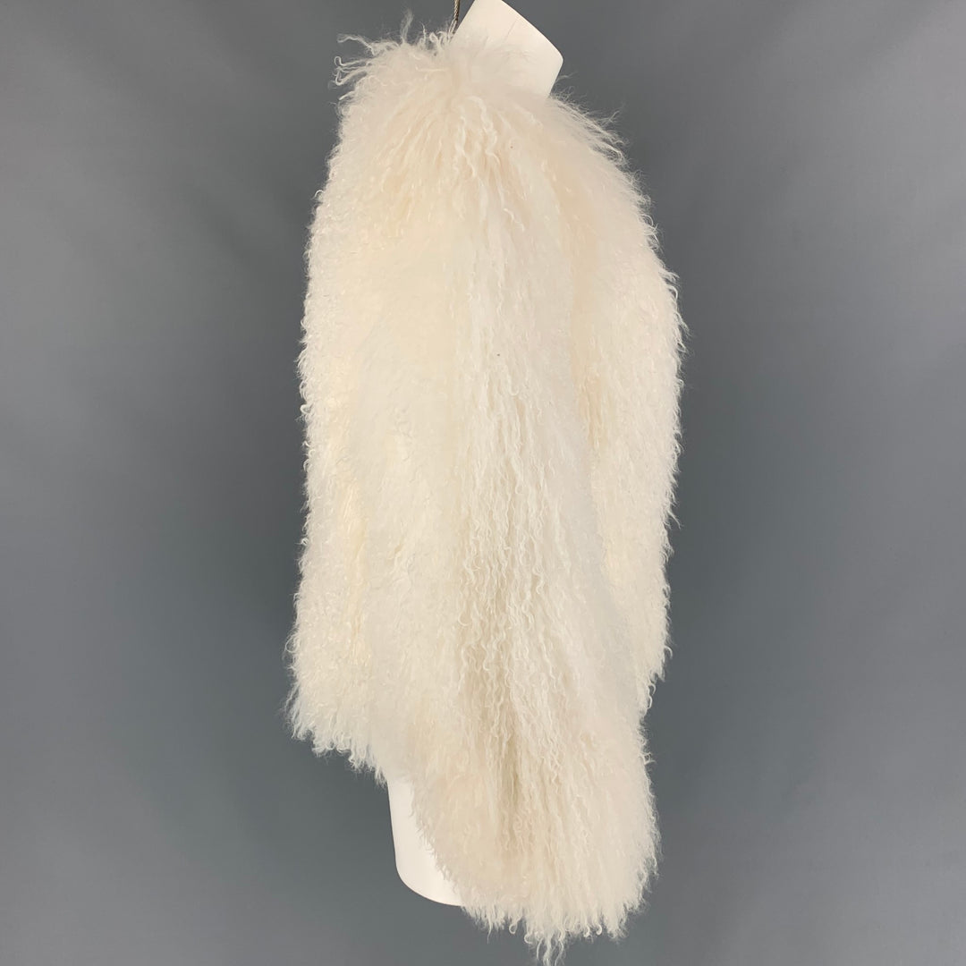 ADRIENNE LANDAU Size S White Mongolian Lamb Fur Jacket